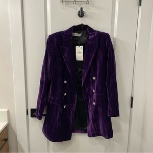 ZARA VELVET PURPLE BLAZER DRESS RHINESTONE BUTTONS SIZE L